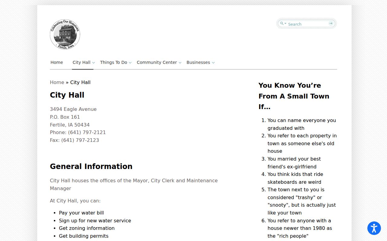 Official Fertile City Hall contact and clerk-hours page