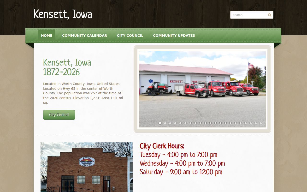 Official Kensett City Hall page and municipal contact information